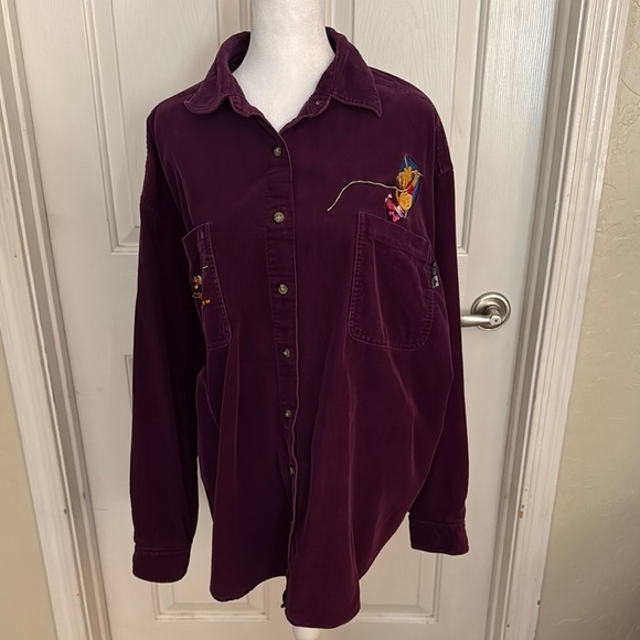Disney Tops - VTG Disney Winnie the Pooh Embroidered Burgundy Corduroy Shirt SZ XL